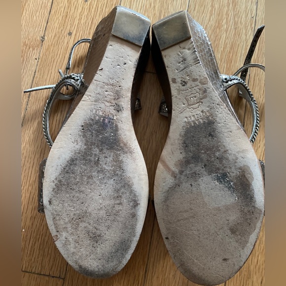 Stuart Weitzman metallic snakeskin chain accent sandals - 8 - Picture 6 of 6